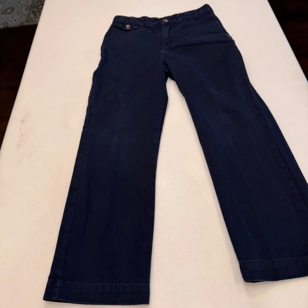Ralph Lauren Boys 2 Pcs Set Navy Chinos & Blue Button Down Plaid Shirt Size 5
